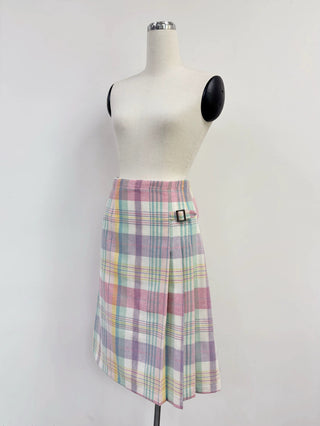SAMPLE #429 - S wool Midi Buckle Skirt - Easter Plaid