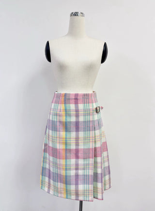 SAMPLE #429 - S wool Midi Buckle Skirt - Easter Plaid