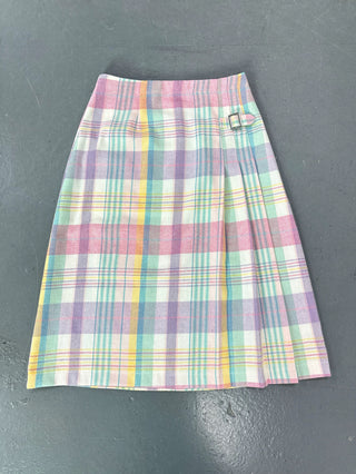 SAMPLE #429 - S wool Midi Buckle Skirt - Easter Plaid