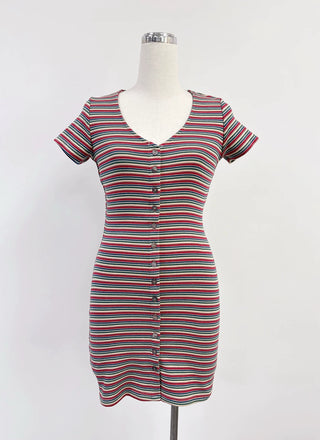 SAMPLE #430 - S Monsanto Stripe Button Mini Dres - Red