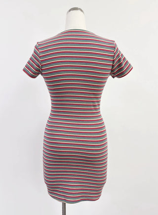 SAMPLE #430 - S Monsanto Stripe Button Mini Dres - Red