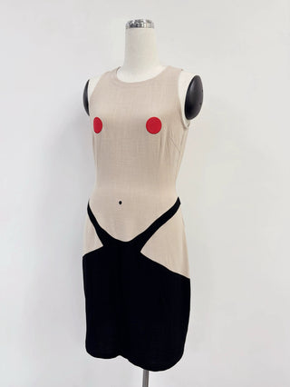 SAMPLE #431 - S Topless Soft Linen Midi Dress - Nude / Black