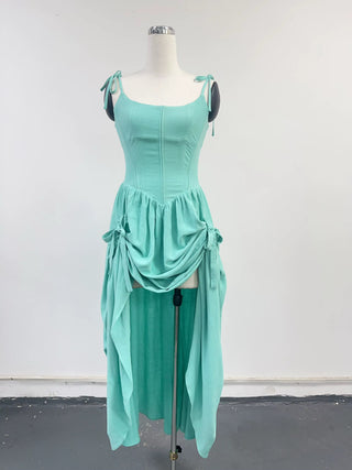 SAMPLE #433 - S Soft Linen Bustle Maxi Dress - Turquoise