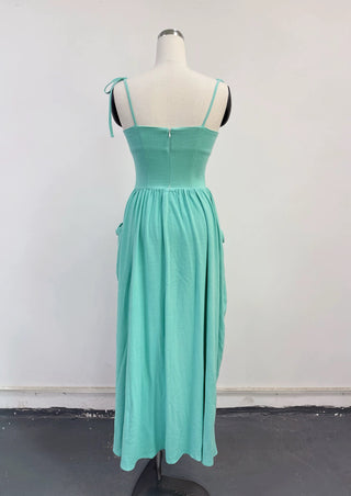 SAMPLE #433 - S Soft Linen Bustle Maxi Dress - Turquoise