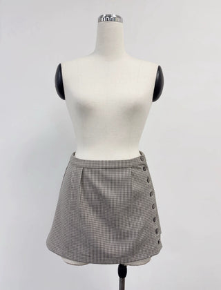 SAMPLE #435 - S Asymmetrical Button Mini Skirt - Grey Check