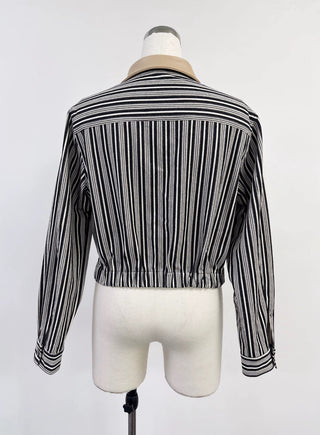 SAMPLE #440 - S Stripe Cotton Twill Bomber Jacket - Black Stripe