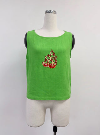 SAMPLE #443 - S Soft Linen Flaming Dice Shift Tank - Lime Green