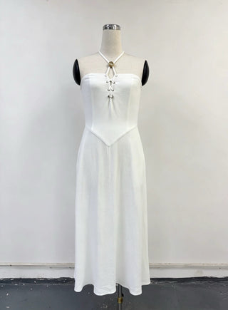 SAMPLE #444 - S Ursula's Wedding Dress Soft Linen Maxi Dres - White Linen