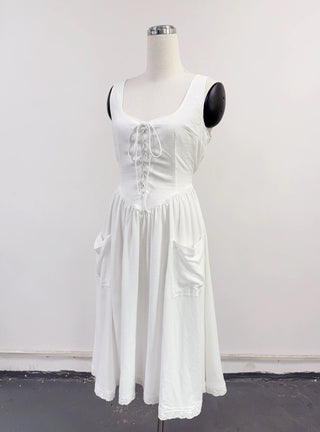 SAMPLE #445 - S/M Soft Linen Farm Chores Long Dress - White Linen