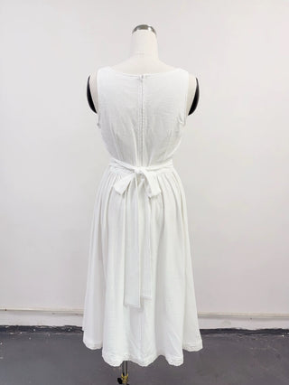 SAMPLE #445 - S/M Soft Linen Farm Chores Long Dress - White Linen