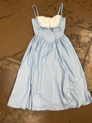 Boob Shelf Satin Dress Blue/White