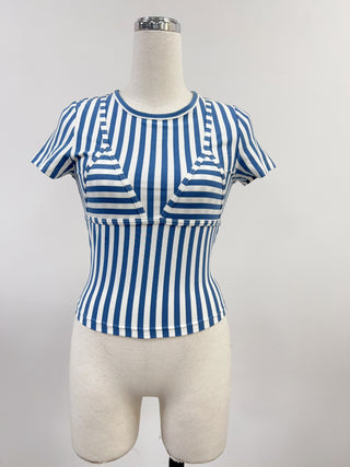 PRE-ORDER: Bikini Bod Stripe Short Sleeve Tee Blue/White