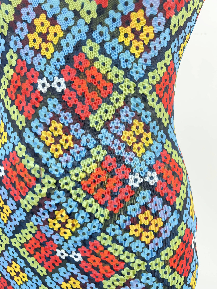 Floral Plaid Mesh Revenge Midi Dress