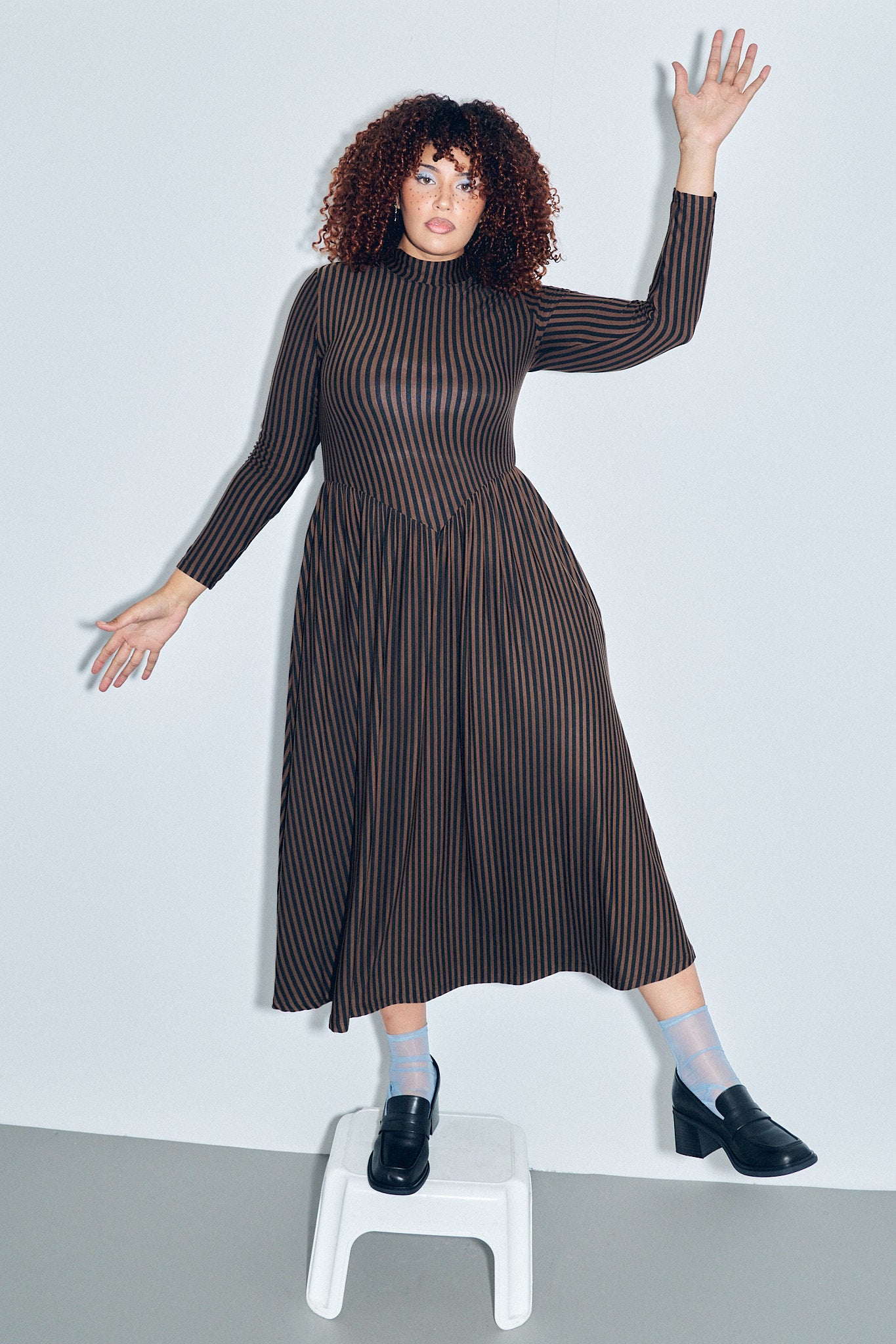 Long Sleeve Travel Dress Brown Stripe XL / Brown Stripe Long Sleeve Travel Dress Brown Stripe XL / Brown Stripe