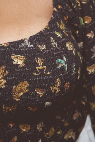 Long Sleeve Smocked Soft Linen Blouse Favorite Frogs