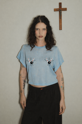 Bowling Boobs Wool Blend Tommy Tee Blue