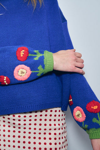 Flowers Cotton Sweater Blue