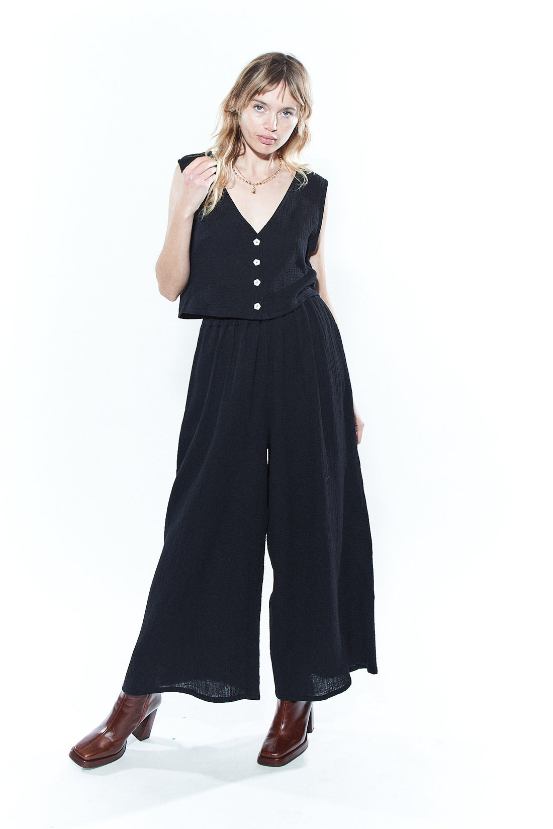 Black Void Cotton Vest and Pants Set