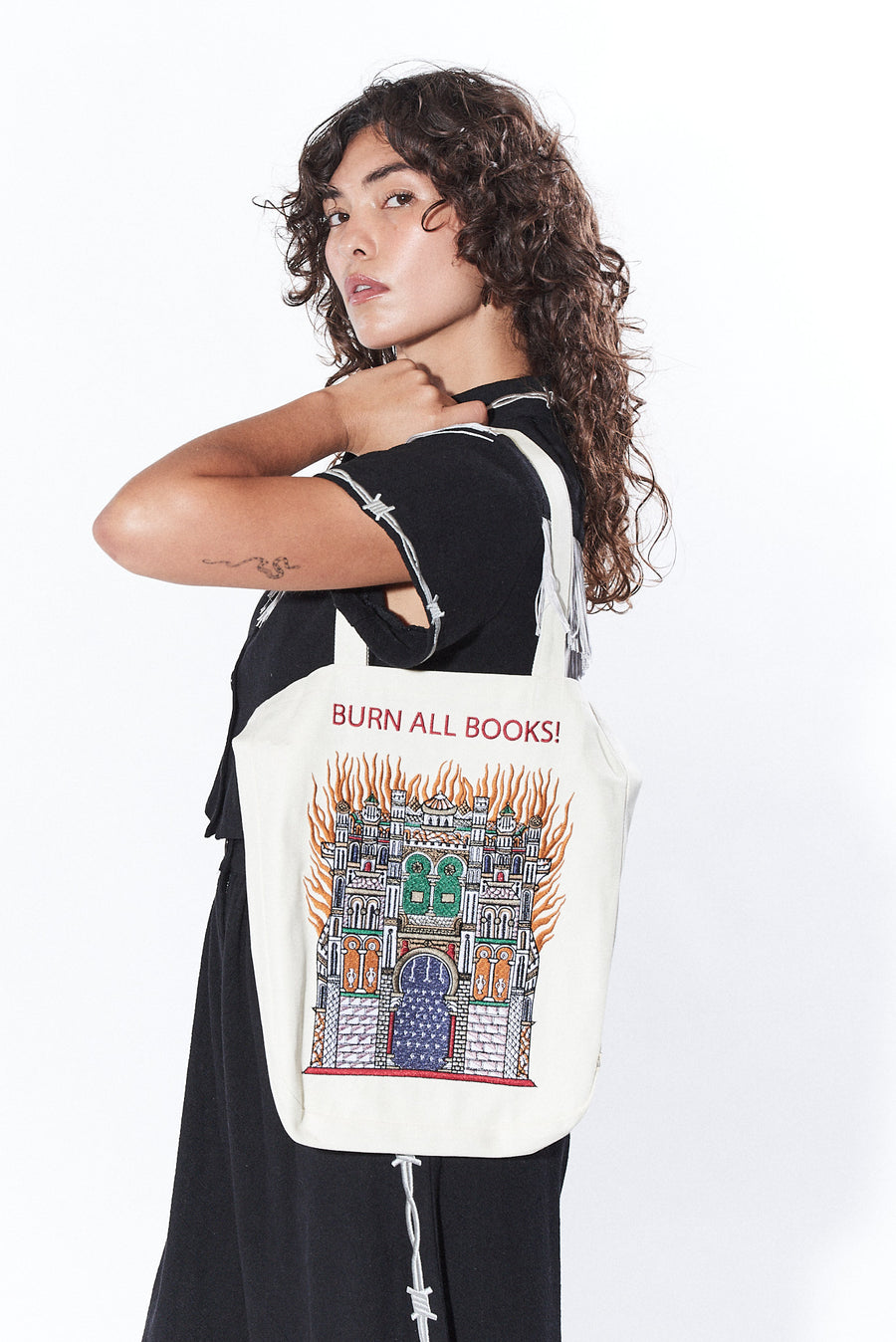 BURN ALL BOOKS Embroidered Tote Bag