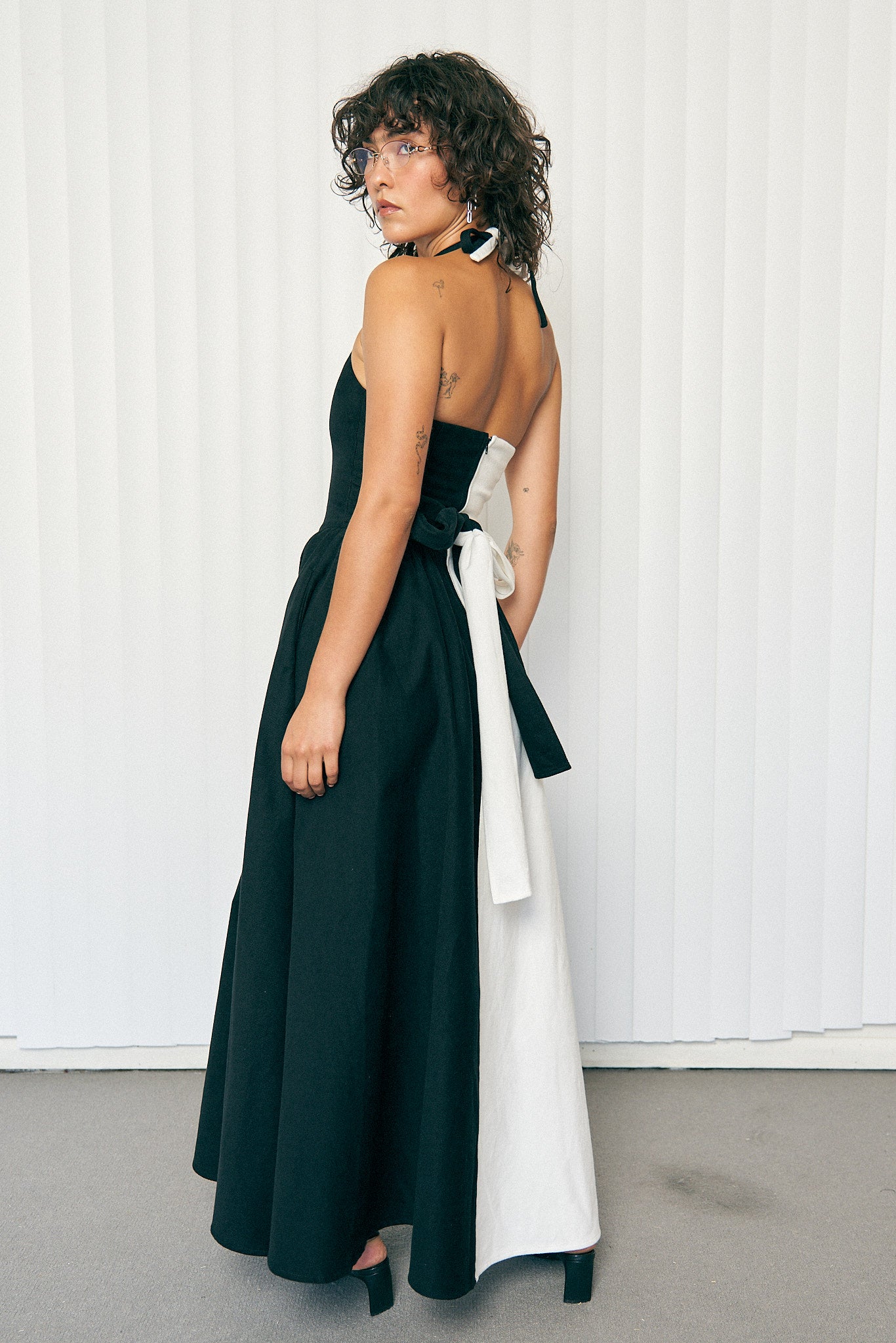 Black & White Halter Gown Dress L
