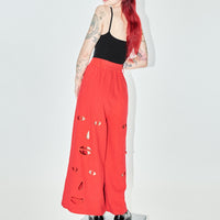 Face Cut Out Linen Wide Leg Trousers red