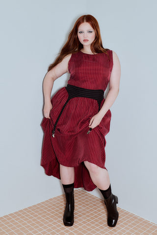 Garter Dress Tencel Stripe Maroon/Black