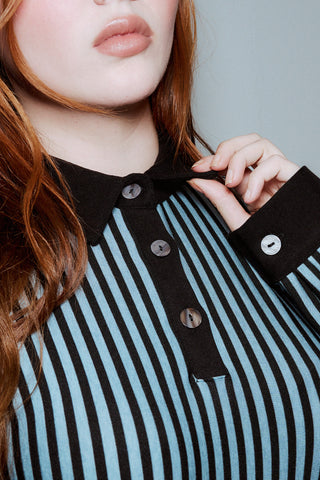 Blue Stripe Polo Midi Dress