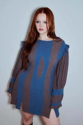 Bishop Sleeve Mini Dress Charcoal/Navy