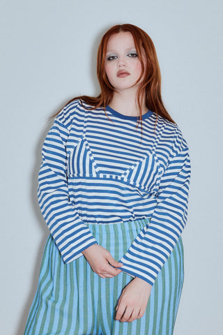 Bikini Bod Cotton Stripe Long Sleeve Tee Blue/White