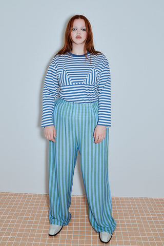 Bikini Bod Cotton Stripe Long Sleeve Tee Blue/White