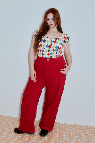 Soft Linen Smocked Waist Blouse Harlequin