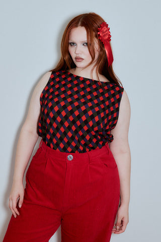 Shift Tank Soft Linen Diamond Print