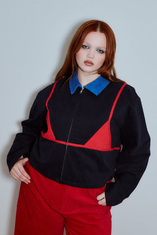 Bikini Bod Canvas Construction Crop Jacket Navy/Red