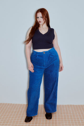 I CAN'T FORGET Corduroy Grampa Trousers Blue