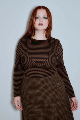 Long Sleeve Bikini Bod Brown Stripe