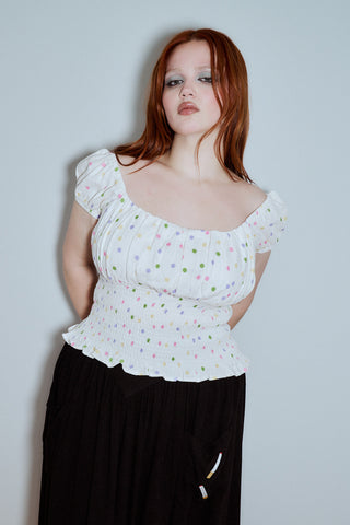 Soft Linen Smocked Waist Blouse Funfetti