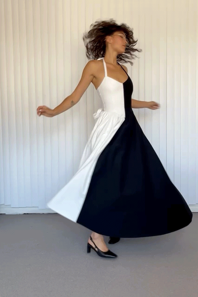 Black & White Halter Gown Dress L Black & White Halter Gown Dress L