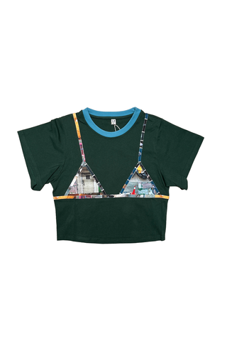 #32: XS Scrap Cotton Bikini Bod Tommy Tee - Green / Nyc Trash
