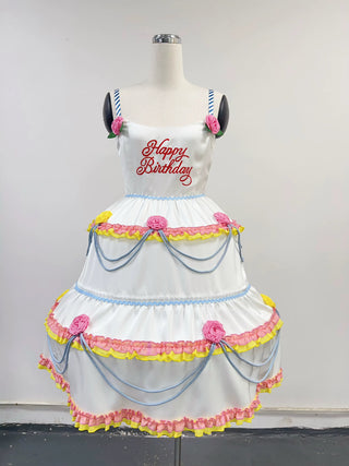 SAMPLE #409 - S Layer Cake Tiered Birthday Dress - White / Pink