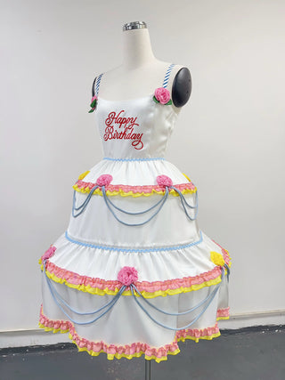 SAMPLE #409 - S Layer Cake Tiered Birthday Dress - White / Pink
