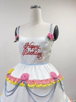 SAMPLE #409 - S Layer Cake Tiered Birthday Dress - White / Pink