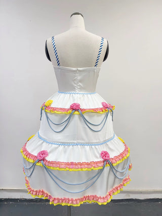 SAMPLE #409 - S Layer Cake Tiered Birthday Dress - White / Pink