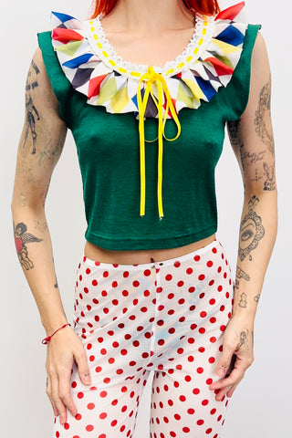 SAMPLE #517 - XS/S Green Wool Clown Crop