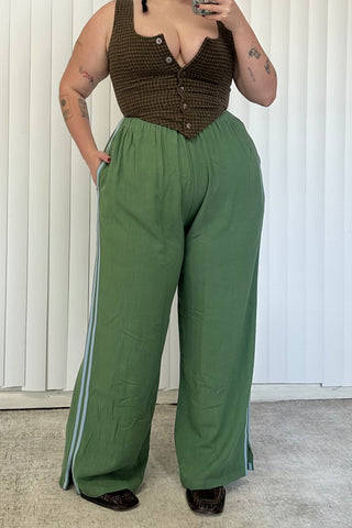 #43: L Scrap Sporty Lazy Pants Soft Linen - Midnight Blue / Army Green