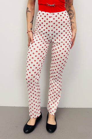 SAMPLE #526 - S Red Polka Dot Mesh Pants