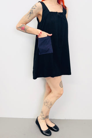 SAMPLE #529 - S Black Linen Blue Pocket Tank Dress