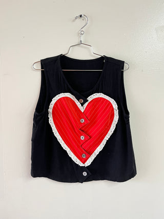 SAMPLE #236 - S Heartbreak Soft Linen Button Top - Black / Red