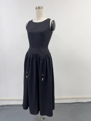 PRE-ORDER: Garter Dress Tencel Stripe Black