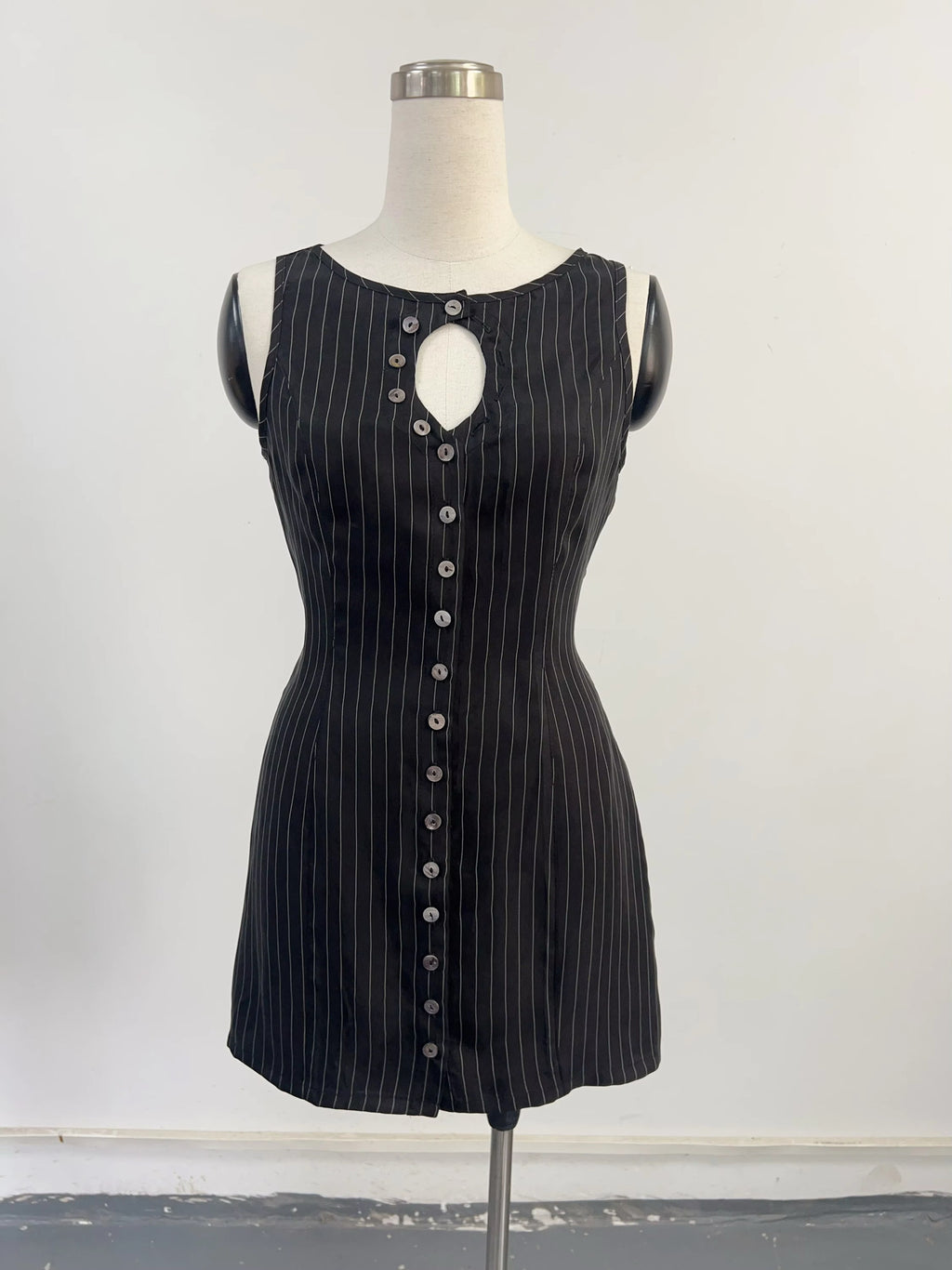 PRE-ORDER: Unbuttoned Mini Dress Tencel Stripe Black