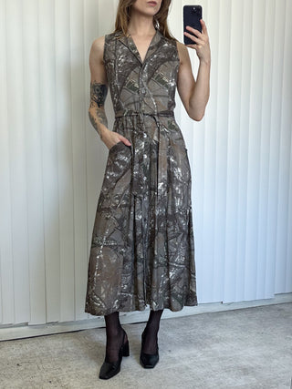 SAMPLE #156 - S Soft Linen Button Down Maxi Dress - Forest Camo